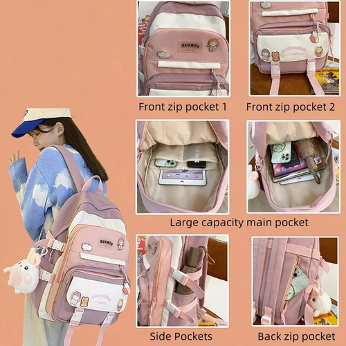 Vista 5 de Kawaii Mochilas para niñas, mochilas estéticas para bolsas escolares, azul, Mochilas Daypack