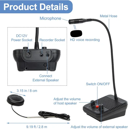 Vista 2 de Sistema de altavoces de intercomunicación de ventana, micrófono de intercomunicación de doble vía, altavoz de ventana para hablar a través