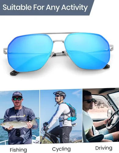 Vista 6 de Veda Tinda - Lentes de sol cuadrados de aviador para hombres y mujeres, polarizados, de gran tamaño, grandes, de moda, retro, grandes gafas de sol