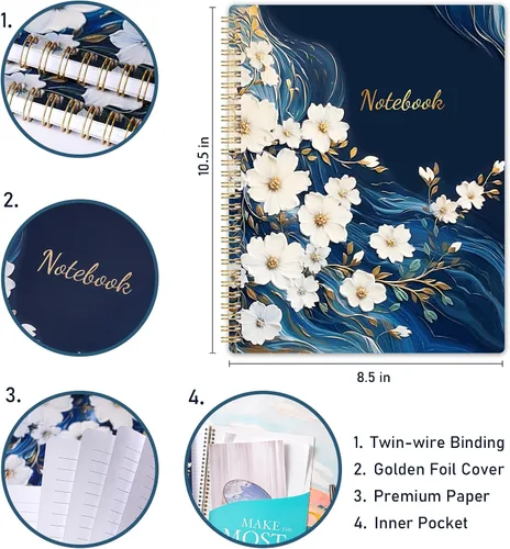 Vista 5 de Shoparr Cuaderno de Espiral - Cuadernos Encuadernados en Espiral, Cuaderno Diario con Papel Grueso y Bolsillo Trasero, con Encuadernación de Doble