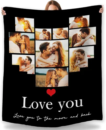 Vista 11 de Manta personalizada con foto, fabricada en Estados Unidos, 5 fotos, mantas personalizadas con imágenes propias para papá, mamá, familia, niños