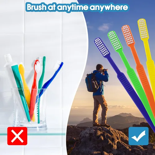 Vista 5 de B Rush Cepillo de dientes desechable prepegado, sin necesidad de agua, pasta de dientes integrada, cerdas medianas suaves para viajar/Airbnb