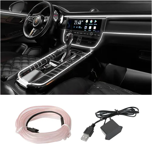 Vista 26 de Tira de luces LED de cable EL, tira de luz de neón automática USB de 10 pies/3M con borde de costura, kits de iluminación ambiental