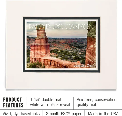 Vista 3 de Lantern Press 8x10 Inch Matted Art Print Wall Decor, Amarillo, Texas, Palo Duro Canyon, Lighthouse