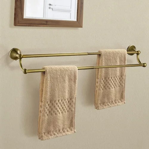 Vista 5 de Leyden Toallero de latón antiguo, soporte ajustable para toallas, doble retro, accesorios de baño, montaje en pared, estilo vintage