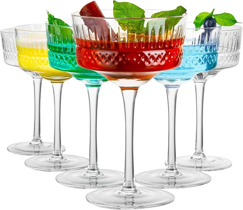Vista 9 de Juego de 6 vasos de Martini de cristal, vasos Coupé de 11 onzas, vasos de cóctel clásicos, elegante copa de cristal soplado a mano de Manhattan