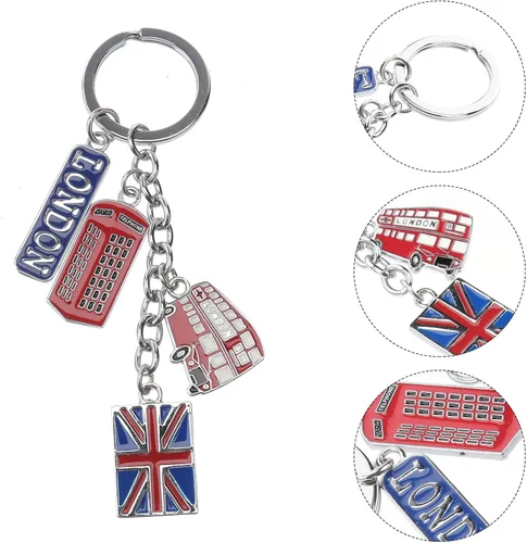 Vista 3 de LUOEM London Llaveros de recuerdo del Reino Unido, llavero de metal, llavero de bandera de Union Jack, llavero de coche, bolso y dijes