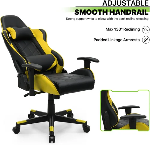 Vista 6 de Magshion Silla para juegos, silla reclinable de 90° a 130° con respaldo alto con soporte lumbar, ergonómica para adultos, reclinable, altura