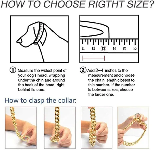 Vista 7 de Collar de perro de eslabones cubanos dorados para perros pequeños a grandes, bonito collar