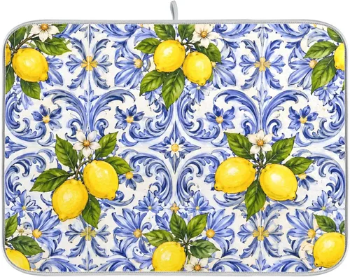 Vista 14 de Linda alfombrilla de secado de platos con hongos y plantas silvestres para encimera de cocina, almohadilla absorbente de microfibra, mediana 16x18