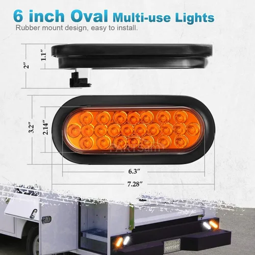 Vista 5 de Partsam 2 luces LED ovaladas de 6 pulgadas, color ámbar, 24 LED, luces LED ovaladas de 6 pulgadas, intermitentes y luces de estacionamiento, montaje