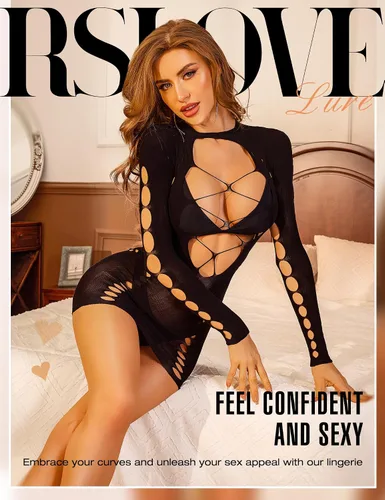 Vista 3 de RSLOVE Lencería sexy babydoll Chemise Vestido corto de malla para mujer, sin espalda, manga larga, travieso, trajes de una pieza