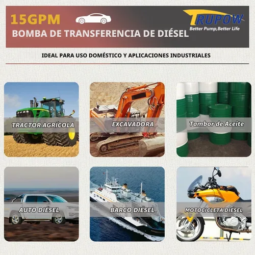 Vista 7 de Trupow Bomba extractora de transferencia de combustible eléctrico de autocebado para diesel, queroseno y aceite de 110V CA 15GPM