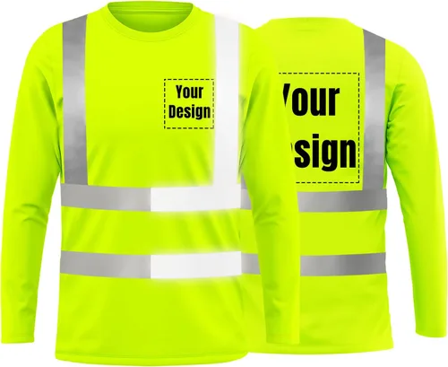 Vista 44 de La alta visibilidad reflexiva de las camisetas de la seguridad del logotipo de encargo Hola Vis de Verde neón