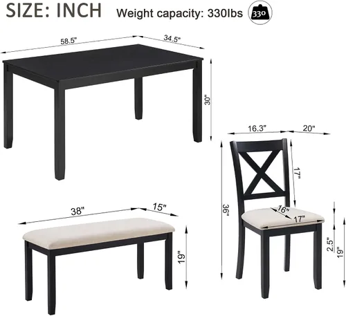 Vista 2 de Harper & Bright Designs Juego de mesa de comedor de 6 piezas con sillas