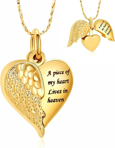Vista 7 de Imrsanl Collar con dije de urna de cremación en forma de corazón para cenizas humanas – Un pedazo de mi corazón vive en el cielo