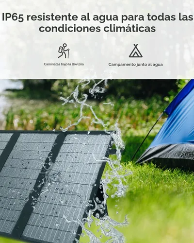 Vista 4 de Kit de panel solar plegable de 200 W, cargador solar portátil de 12 pliegues con soporte ajustable IP65 impermeable para estación de energía