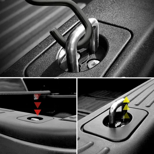 Vista 4 de Amarres retráctiles para caja de camión, 4 anclajes de anillo en D sin taladro, 3000 libras para Ford F150 F250 F350 Super Duty, Dodge RAM, Chevy