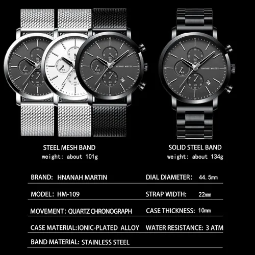 Vista 6 de Relojes para hombre diseño simple cronógrafo multifunción correa de malla de acero inoxidable impermeable vestido de cuarzo con fecha relojes