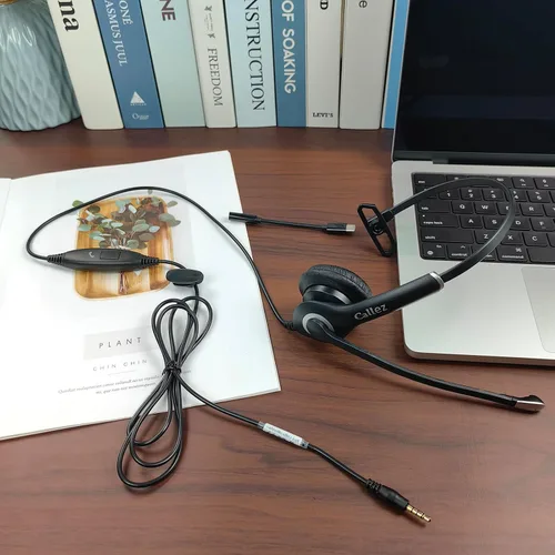 Vista 7 de Auriculares con cable Callez para computadora, auriculares de 3,5 mm/USB-C con micrófono con cancelación de ruido, auriculares para teléfono celular