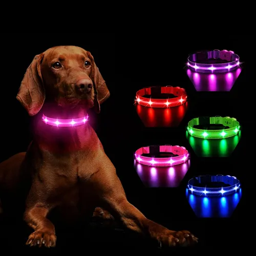 Vista 10 de MASBRILL Collar de perro con luces LED RGB, collar de perro recargable iluminado resistente al agua, collar de perro que brilla por la noche
