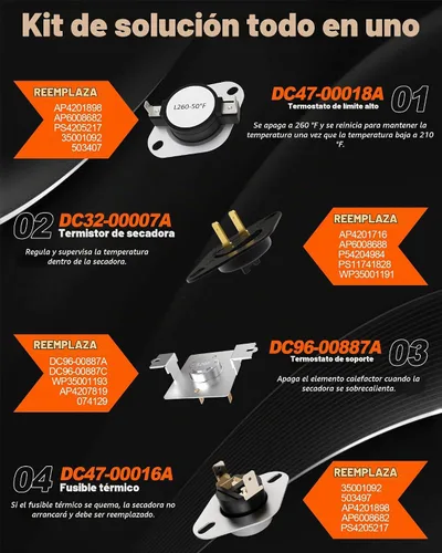 Vista 3 de 【Actualizado】Elemento de calefacción DC47-00019A para secadora Samsung DVE50R5200W/A3 DV45H7000EW/A2 DV40J3000EW/A2 DVE50M7450W/A3 DV42H5000EW/A3