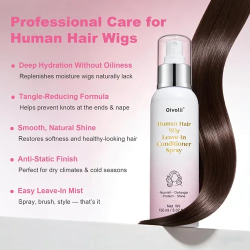 Vista 2 de Spray para el cuidado de la peluca de cabello humano, acondicionador sin alcohol con aceite de argán, queratina y proteína de seda, desenredante