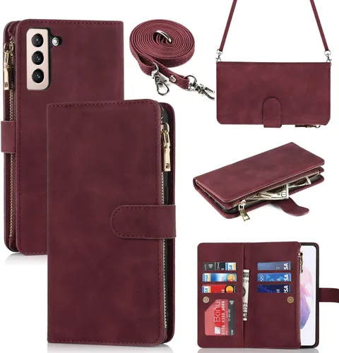Vista 12 de iCoverCase para Samsung Galaxy S21 Funda tipo cartera con soporte para tarjetas, funda de cuero sintético con función de soporte, cierre magnético