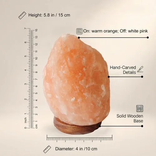 Vista 5 de AMOYSTONE Lámpara de sal pequeña de roca de sal natural del Himalaya con cable de atenuación UL y bombillas, 6-7 pulgadas, 3-4 libras, caja