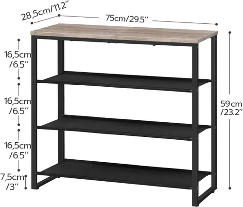 Vista 3 de HOOBRO - Zapatero de 4 niveles, organizador de almacenamiento de zapatos con 3 estantes de tela Oxford y panel superior, para 12-16 pares de zapatos