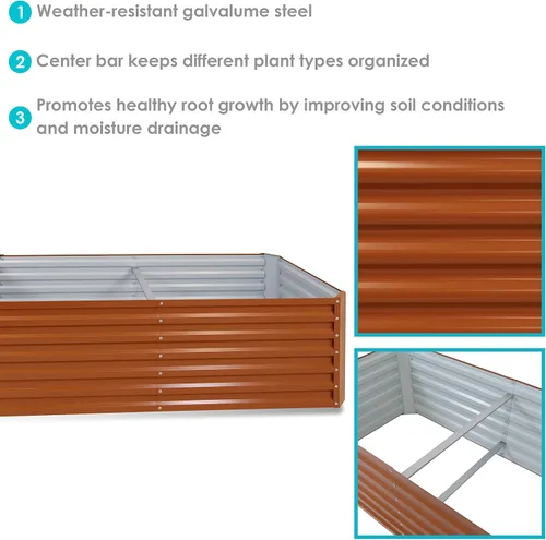 Vista 2 de Sunnydaze Cama de jardín rectangular elevada de 71 pulgadas, kit de maceta de acero Galvalume para cama de flores vegetales, color marrón