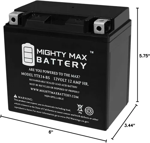 Vista 8 de Mighty Max Battery YTX14-BS sustituye a Kawasaki KVF KFX 700 Brute Force Prairie VN800 XQ