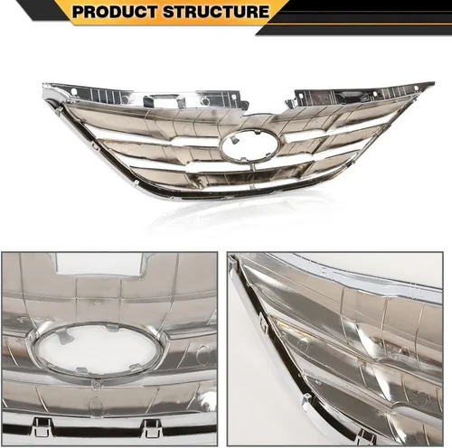 Vista 5 de CNNELL Parrilla delantera montaje cromo ABS plástico compatible con Hyundai Sonata 2011 2012 2013 HY1200154 863503S100