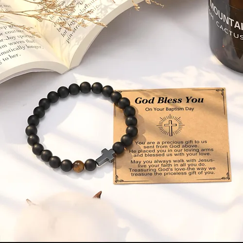 Vista 3 de Pulsera de cruz para hombre, regalo para hombre, para hijo, nieto, papá, marido, padrino, hombres, cumpleaños, graduación, jubilación, Navidad