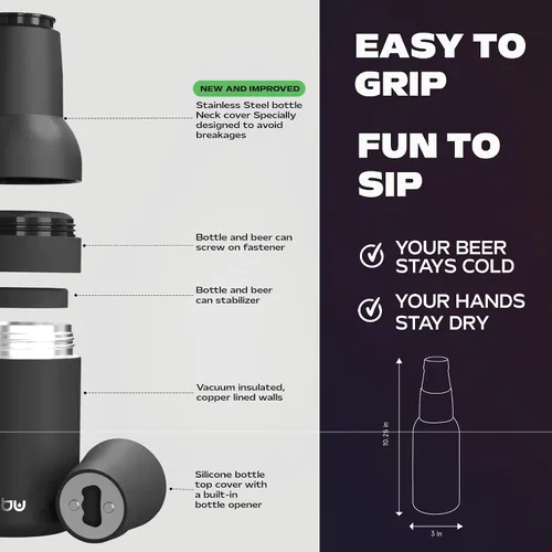 Vista 6 de Asobu Frosty Beer Holder, enfriador de latas y botellas de cerveza de acero inoxidable de doble pared con aislamiento al vacío y destapador
