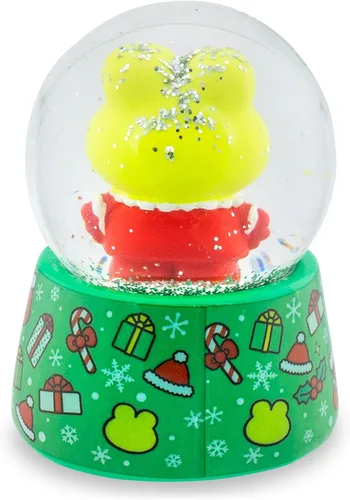 Vista 2 de Sanrio Keroppi - Mini globo de nieve para adultos con copos blancos en espiral Exhibición de recuerdo coleccionable 3 pulgadas de alto
