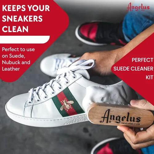 Vista 2 de Angelus Kit completo de cuidado de zapatillas Cepillo, fácil de limpiar, 8 onzas, protector de agua, aerosol de 5.5 onzas, Transparente