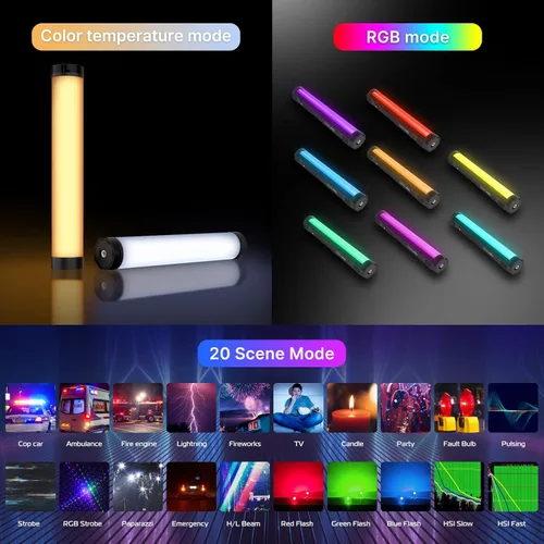 Vista 5 de ULANZI VL110 varita de luz RGB, luz de mano LED para cámara tubo de video, barra de luz, 2500-9000K ajustable, batería de 2600mAh CRI 95+