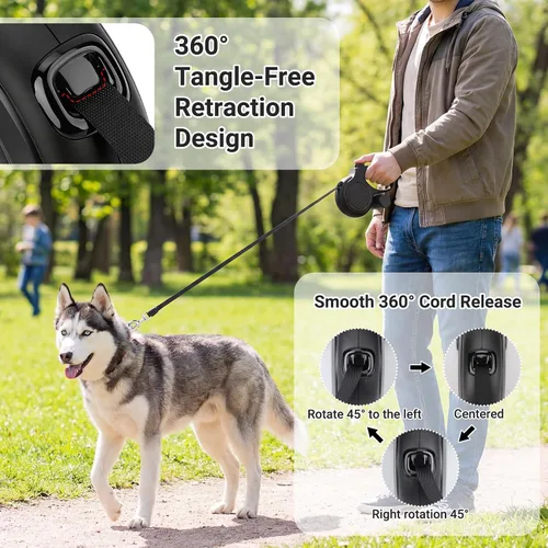 Vista 5 de Segarty Correa retráctil para perro de 16 pies con soporte desmontable para bolsa de excrementos, correa para caminar de 16.4 ft para mascotas