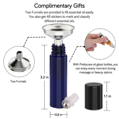 Vista 5 de PrettyCare 6 piezas, botellas roll-on de 10 ml para aceites esenciales con bola de rodillo de acero inoxidable - Botellas rellenables a prueba