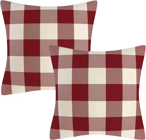 Vista 22 de Fundas de almohada decorativas rústicas de Aqua y blanco a cuadros estilo búfalo para sofá, funda de almohada para granja, decoración