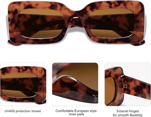 Vista 3 de SOJOS Gafas de sol rectangulares retro de los años 90 para mujer y hombre, gafas gruesas de moda