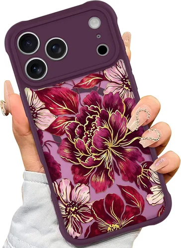 Vista 8 de AIGOMARA Magnetic Case for iPhone 16 Pro, Striped Floral - Black Black - Striped Floral