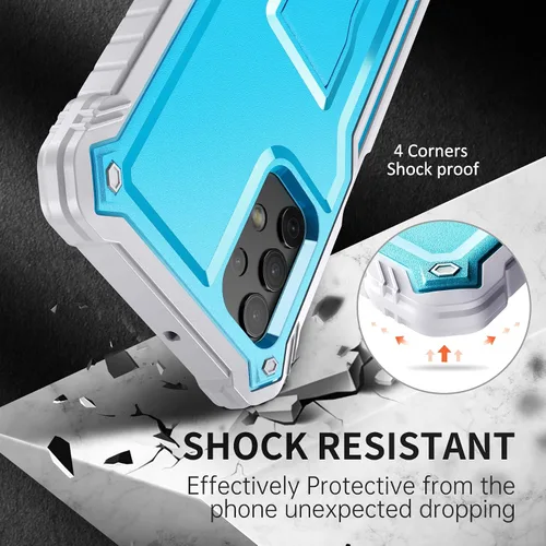 Vista 5 de FITO Funda para Samsung Galaxy A32 5G, doble capa a prueba de golpes resistente para teléfono Samsung A32 5G con protector de pantalla, soporte Azul