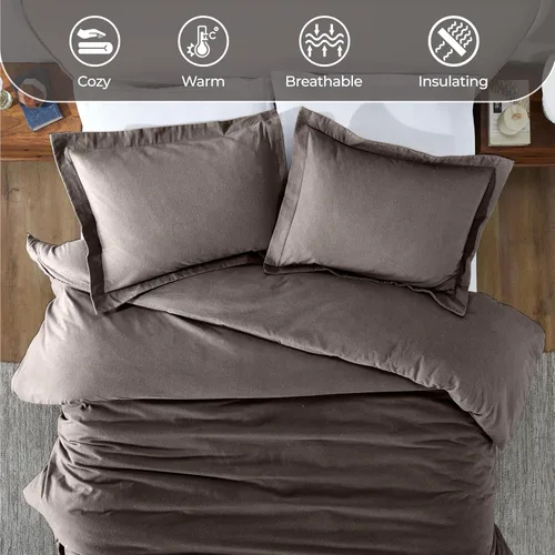 Vista 5 de Superior Juego de funda de edredón de franela de algodón, ropa de cama de algodón cepillado, cómodo y suave, juego de 2 piezas que incluye 1 funda