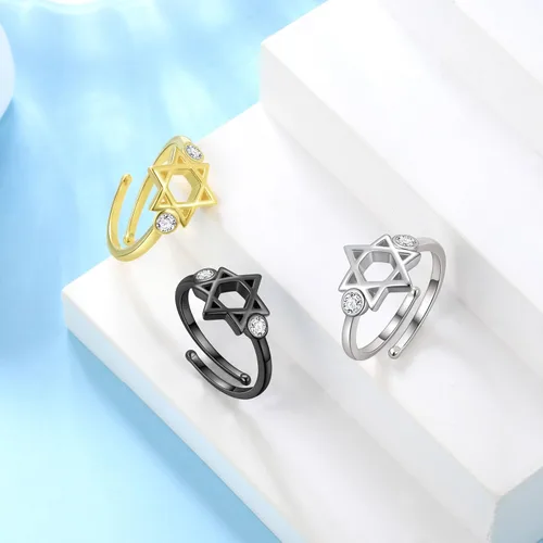 Vista 69 de Jewmon Anillo de plata de ley con estrella de David para mujer – Anillo ajustable Magen David – Amuleto Wicca – Regalos judíos