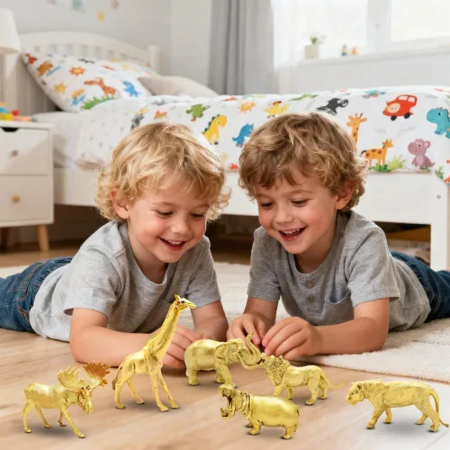 Vista 8 de Figuras de animales de plástico dorado metálico, 12 figuras de animales de zoológico de safari dorado, animales salvajes de la selva para decoración