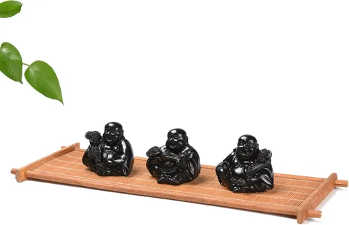 Vista 5 de BRABUD Estatuas de Buda riendo de resina que sostienen Ruyi Home Office Shop Desk Decorativo Traer Lucky Wealth Adornos Negro 2.1 '' TQGJBS73