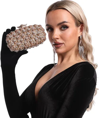 Vista 2 de Boutique De FGG Bolso de mano de cristal de calavera para mujer, bolso de mano de noche con diamantes de imitación, para fiesta, graduación