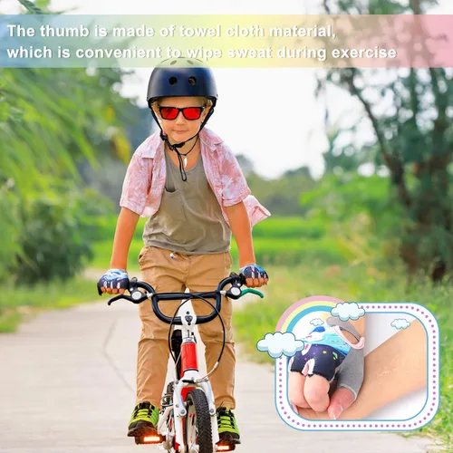 Vista 4 de Funtery 2 pares de guantes deportivos de ciclismo para niños, guantes de medio dedo de unicornio, guantes de ciclismo para niños y niñas, guantes
